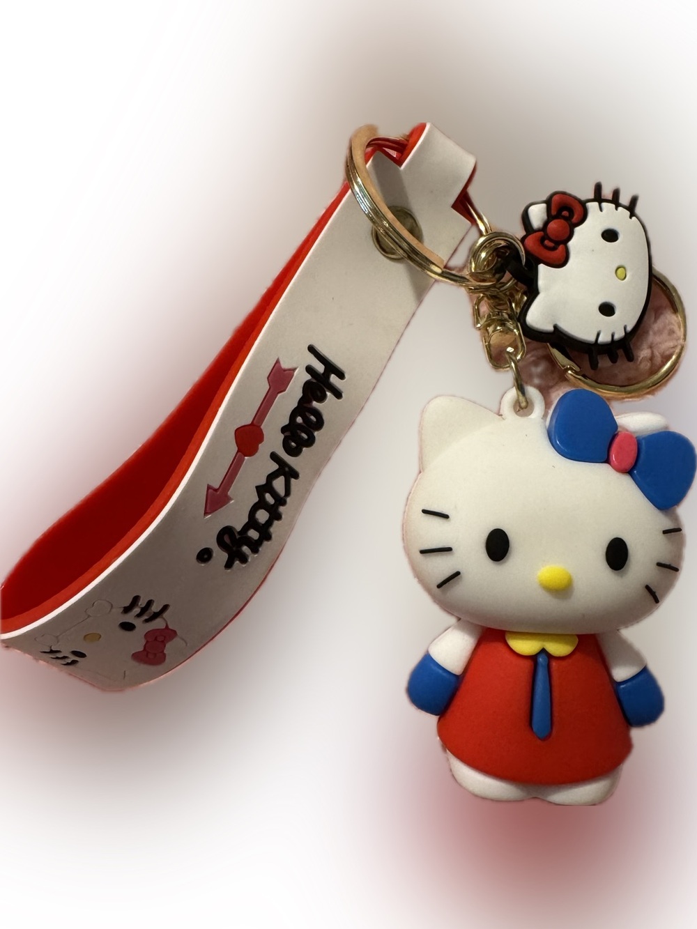 Hello Kitty Dark Blue Bow Red Dress Wristlet Keychain